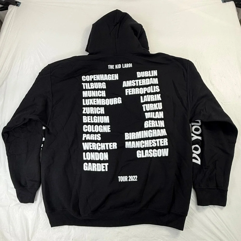 The Kid LAROI Tour 2022 Hoodie Black Eye Lips Graphic Pullover Mens XL